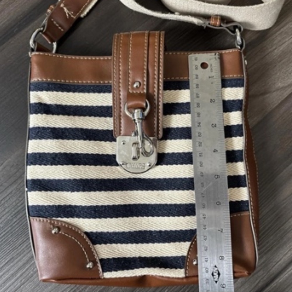Striped Canvas and Brown Leather Crossbody Bag - Picture 2 of 2